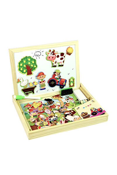 OEM Tabla educativă 3 in 1 din lemn, magnetică și pentru creta, /multicolor, 30x23x3cm