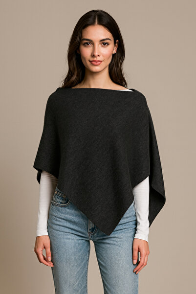 Sebir Moda Asymmetrical Cut Knitwear Acrylic Poncho