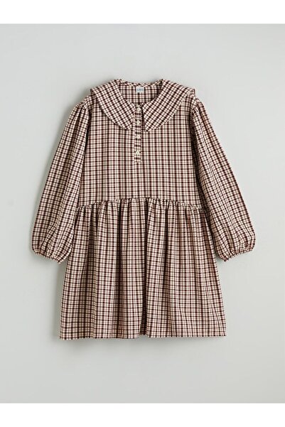 LC Waikiki Lcw Kids Claret Red Peter Pan collar Plaid Girls Dress