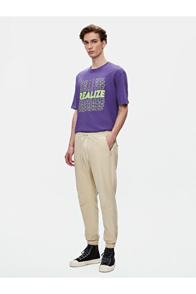 Ltb Elastic Waist Gabardine Beige Trousers