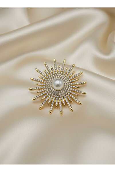 GKCBijoux Zarif Kutup Yıldızı ve Güneş Modelli Taşlı Broş - Şık Ceket Şal ve Eşarp Aksesuarı