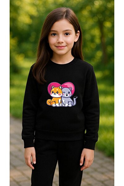 playwear Hanorac de echipă cu imprimeu ROSY CAT pentru fete și băieți, cu gul...