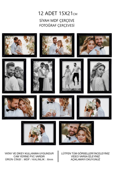YEDİART 12 Adet 15x21 Çerçeve - Mdf Çerçeve - Fotoğraf Çerçevesi - A5 Pvc'li ...