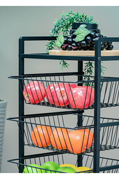 toprakhome Metal Sebzelik Tekerlekli ve Çekmeceli Dekoratif Mutfak Dolabı