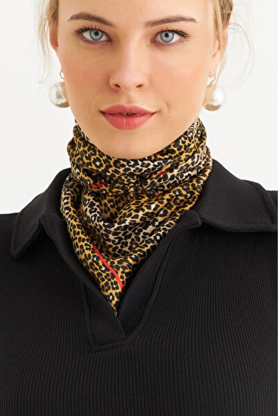 Be Best Eșarfă din satin negru-camel pentru femei BE237