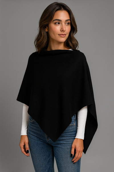 Sebir Moda Asymmetrical Cut Knitwear Acrylic Poncho