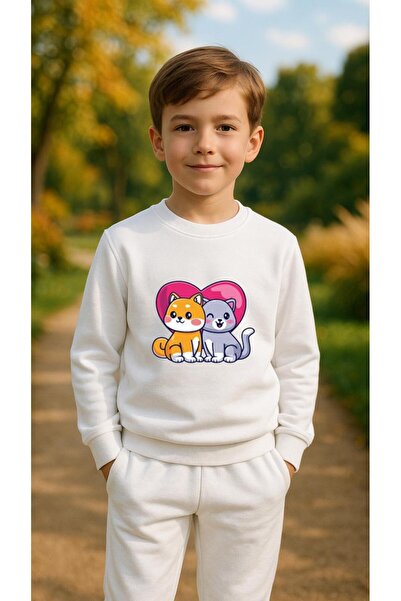 playwear Φούτερ ομάδας με στάμπα ΡΟΖ ΓΑΤΑ για κορίτσια και αγόρια, με λαιμόκο...