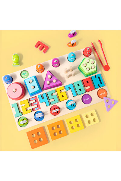 OEM Joc Educativ Montessori 4-în-1 din Lemn – Sortare Culori, Forme, Numere și Albine Magnetice, 3+