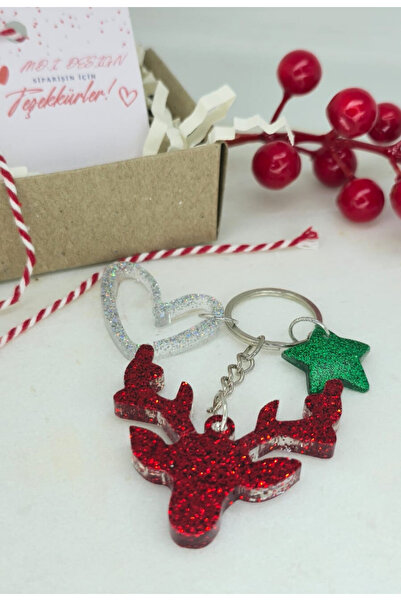 Frisson Breloc decorat cu inimă de stea de cerb cu tematică de Anul Nou