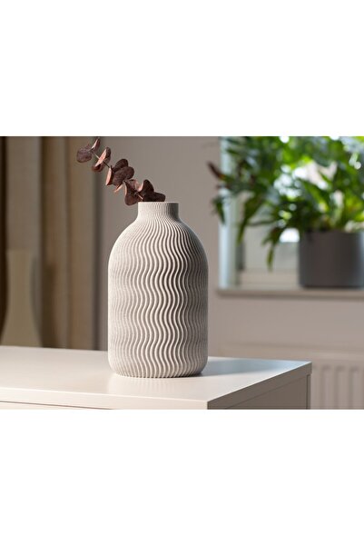 Asimeyz Dalgalı Japandi Vazo Modern 3D Baskı Dekoratif Vazo (Çap 11,8 x Yükse...