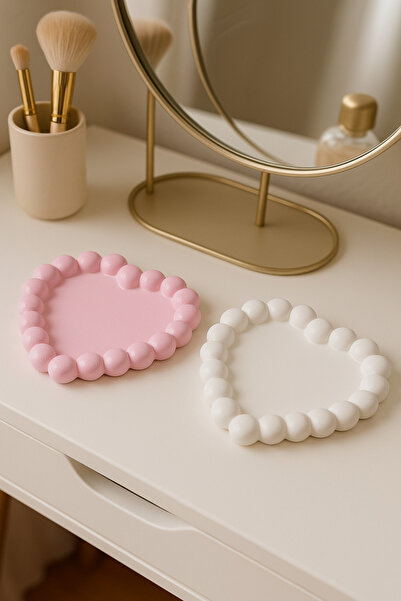 Homesinti مجموعة أطباق مجوهرات من مسحوق الحجر على شكل قلب مزدوج |   منظم مجوهرات مزخرف مصنوع يدويًا |   طبق ديكور