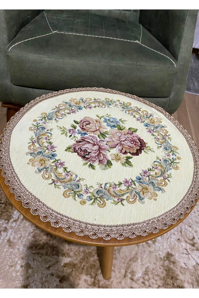 MYHOMEGOBLEN Chenille Coffee Table Cover 40X Round