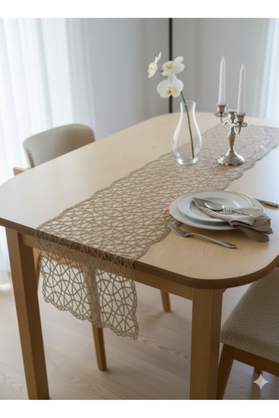 e-ceyiz Fransız Dantel Detaylı Tek Runner, Masa Üzerine Runner, Masa Örtüsü R...