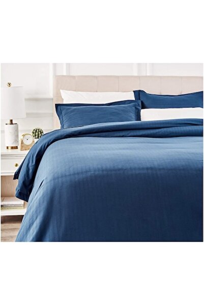 Casa de bumbac Hotel Comfort bedding set - fitted sheet, damask polycotton, 160x200, navy