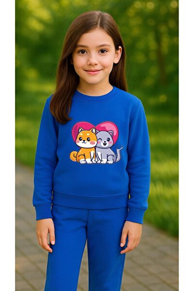 playwear Φούτερ ομάδας με στάμπα ΡΟΖ ΓΑΤΑ για κορίτσια και αγόρια, με λαιμόκο...