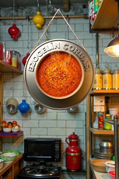 Nod Ezogelin Çorbası Görselli İpli Ahşap Kapı Duvar Süsü, Lokanta Restoran Mu...