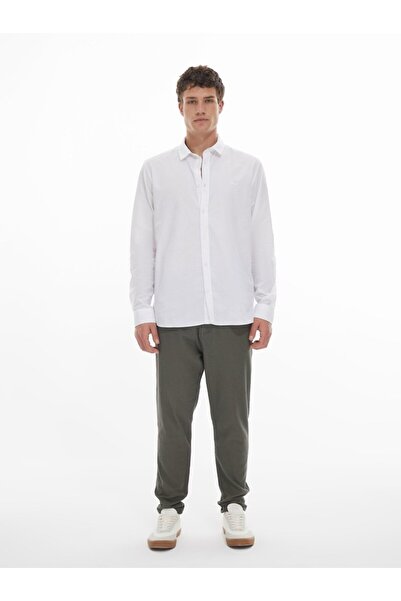 Ltb Linen Look Straight Leg Green Trousers