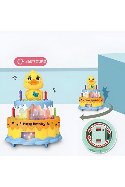 OEM Tort Muzical Rotativ cu Rățușcă – Lumini, Muzică, 360° Rotate, Happy Birthday, 3+ Ani
