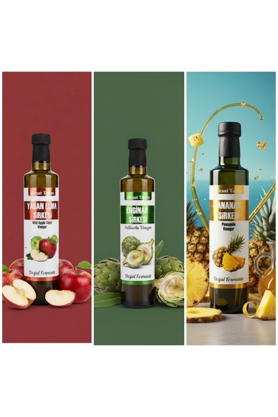 Ziraat Tarım DOĞAL FERMENTE ANANAS+YABANİ ELMA+ENGİNAR SİRKESİ 500 ml(3lü set)