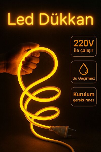 GEM LİGHT Neon Esnek Led 220 Volt Fişli Tak Çalıştır 10 Metre Amber