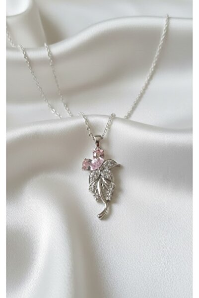 KANERUZ قلادة سحرية على شكل زهرة وردية مرصعة بحجر الزركون الفضي