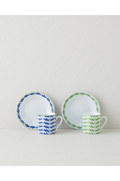 English Home Nixie Flowery Porselen 12 Parça 6 Kişilik Kahve Fincan Takımı 80 ml Yeşil-Mavi