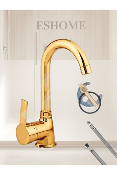 ESHOME صنبور حوض الحمام بتصميم دلتا لوكس ذهبي اللون مطلي بالذهب