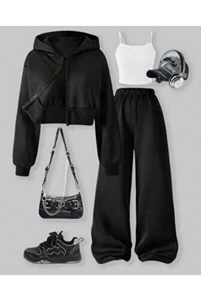 Kids Baskısız 3 lü Siyah Beyaz Kışlık Takım