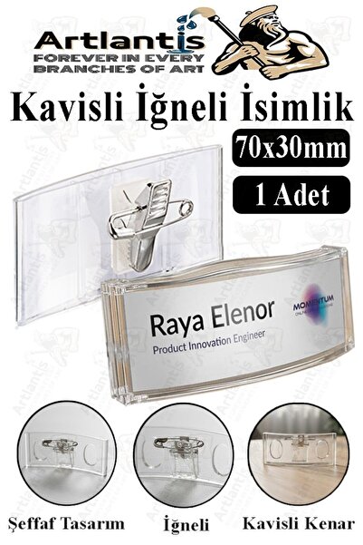 Artlantis Şeffaf Kavisli İğneli İsimlik 1 Adet Dikdörtgen İsimlik 70x30cm Per...