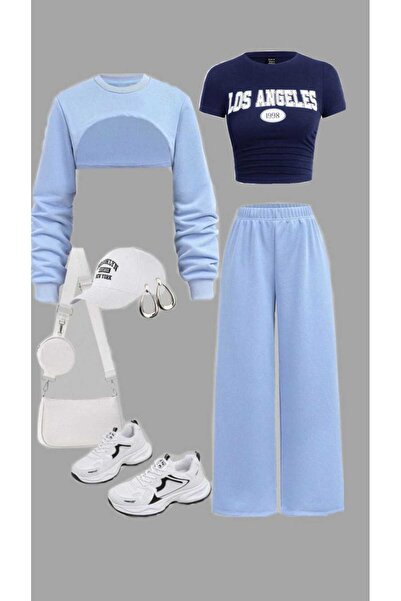 Kids Los Angeles Baskılı 3 lü Lacivert Bebe Mavi Kışlık Takım