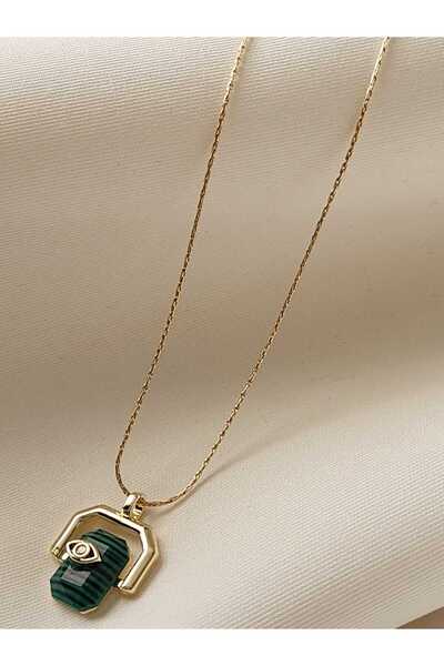 ZÜLİSCH YEŞİL TAŞLI ÇELİK KOLYE 14K GOLD