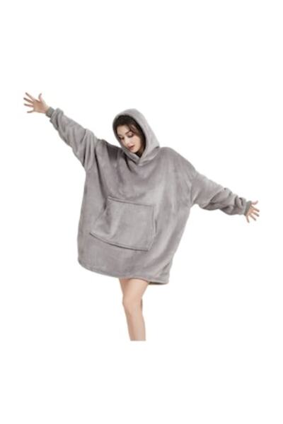 HYT Hoodie Blanket with Hood and Sleeves, Unisex, Gray – Thermal Comfort for Home