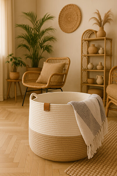 Efuliz Home Çok Amaçlı Jüt-Hasır Sepet Takımı, Banyo-Çamaşır-Kirli Sepeti,Dekor -Oyuncak-Düzenleyici Sepet