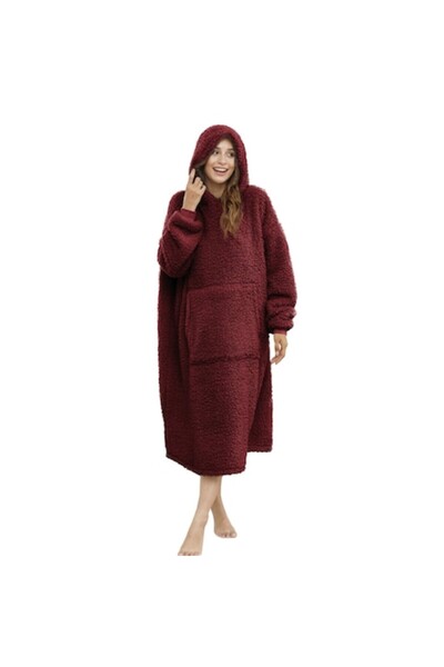 HYT Hoodie Blanket with Hood and Sleeves, Unisex, Red – Thermal Comfort for Home
