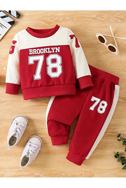 Kids 78 Baskılı Pamuklu Çocuk Alt Üst Takım Kırmızı Beyaz