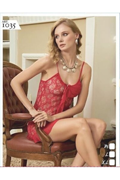 SİERNA Κόκκινο δαντελένιο διάφανο νυχτικό