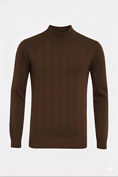 alpotekno Men's Brown Half Turtleneck Knit Sweater – Slim Fit , Soft Textured...