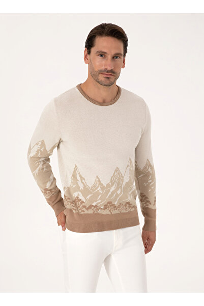 Cacharel Bisiklet Yaka Slim Fit Ekru Erkek Kazak OLINA