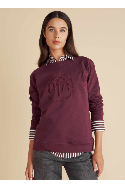 BROOKS BROTHERS Bisiklet Yaka Nakışlı Bordo Kadın Sweatshırt Bisiklet Yaka Ön...