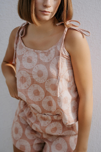 Richo Homewear LOU Jakarlı Muslin İp Askılı Şortlu Takım, %100 Pamuk Kadın Ev...