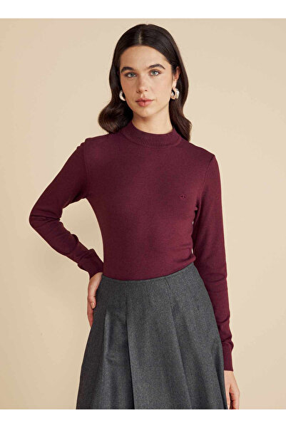 BROOKS BROTHERS Yarım balıkçı Yaka Standart Bordo Kazak Kadın Yarım Balıkçı Y...