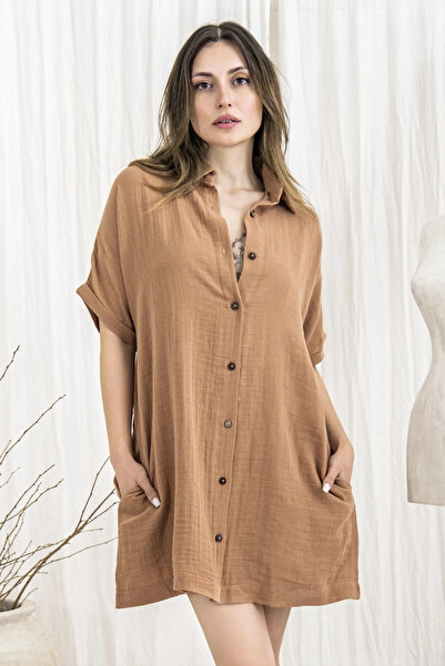 Richo Homewear SAUL Muslin Gömlek Elbise, %100 Pamuk Müslin Kadın Elbise, Düğ...