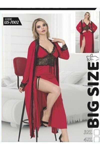 PİERLES Σετ νυχτικό με μακρύ δαντελένιο φόρεμα (κόκκινο)