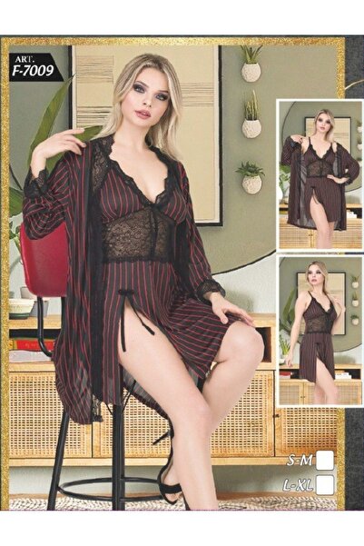 SİERNA Σετ ρόμπας με ριγέ σχέδιο και δαντέλα