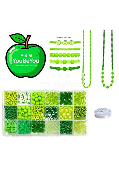 By MO Accessories Elma Boncuk Figür ve Yeşil Renklerde Takı Yapma Hobi Seti B...