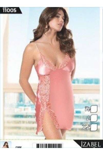 PİERLES Μίνι νυχτικό από σατέν δαντέλα σε πούδρα