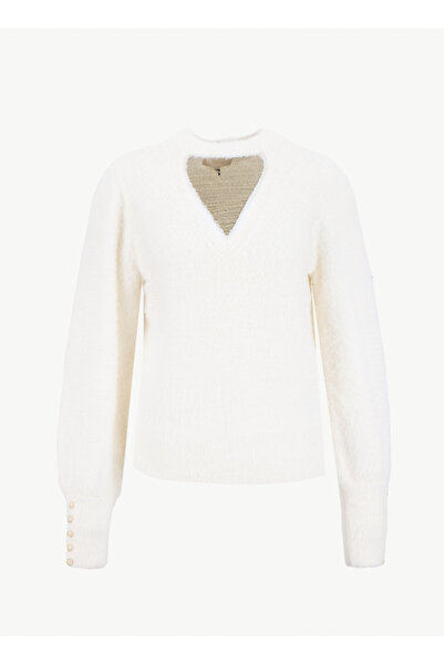 Guess V Yaka Standart Düz Beyaz Kazak Kadın Yuki Kadın Triko