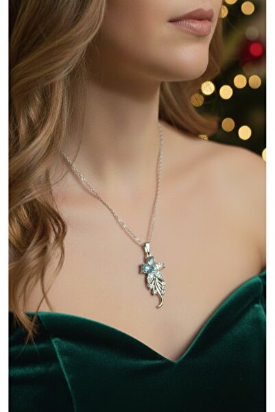 KANERUZ قلادة سحرية على شكل زهرة زرقاء مرصعة بحجر الزركون الفضي اللون