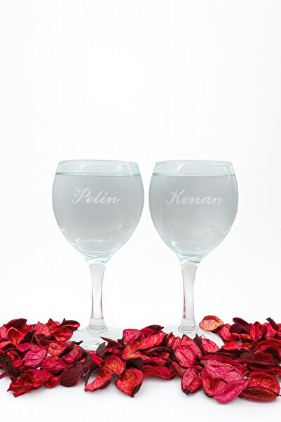 WOYZELL Çiftlere Özel İsim Yazılı Hediyelik 2’li Şarap Kadehi Seti