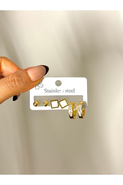 YOUES JEWELRY ÇELİK KADIN 6'LI KÜPE SETİ GOLD RENK